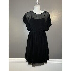 Pierces Kensie Dress Womens Extra Small Black Sheer Overlay Short Sleeve Party